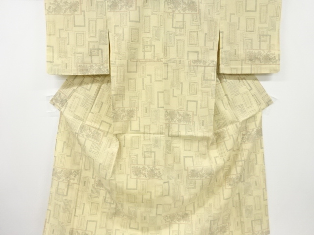 JAPANESE KIMONO / ANTIQUE HITOE KIMONO / SILK / SHIOZAWA / WOVEN FLOWERS & SQUARE